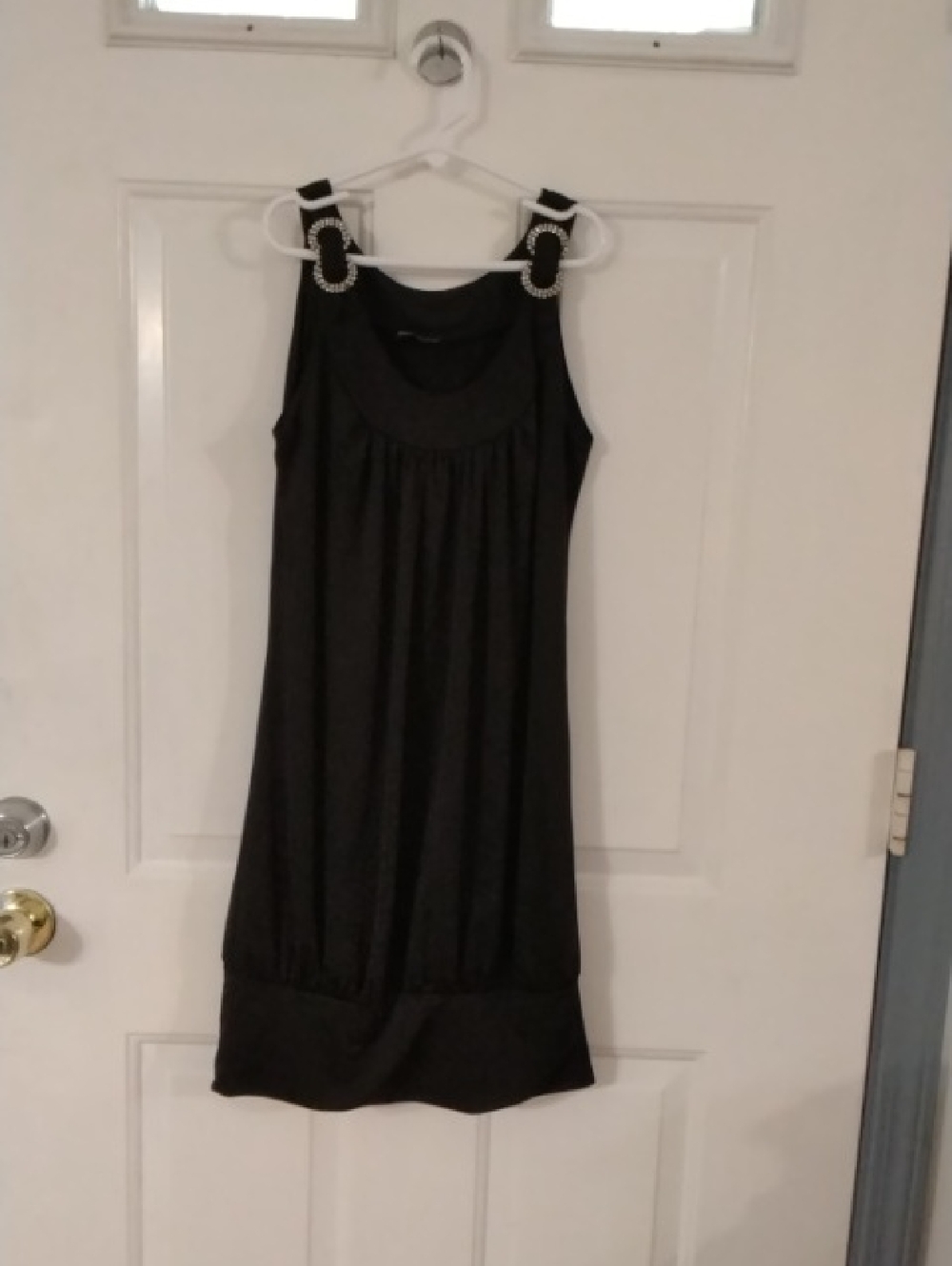 Body Central Black Mini Dress with Jeweled Buckle Straps